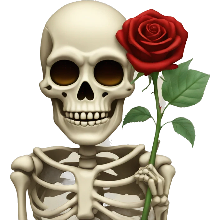 Skeleton holding a dark red rose  emoji