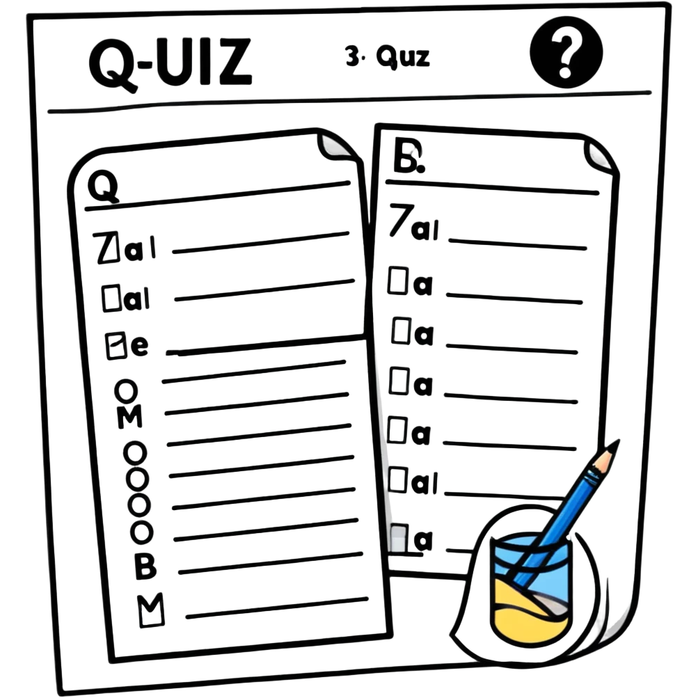 quiz paper with options a) and b) clearly visible, multiple choice answer sheet emoji