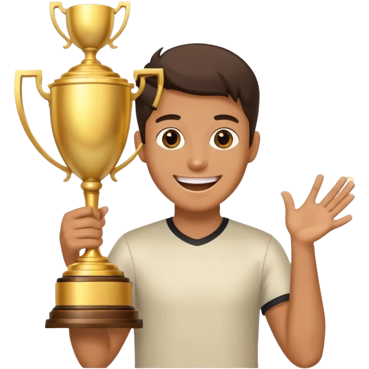 excited person with large trophy emoji