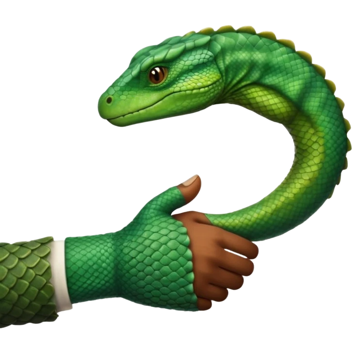 Brown Skinned Hand shaking hands with green scaled reptile hand  emoji