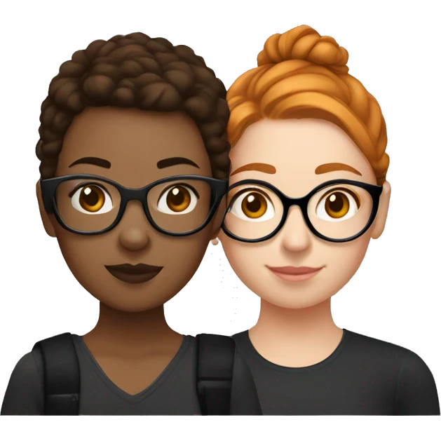 two couple girls, the first with brown hair and black round glasses, the other with short little ginger hair and a square black glasses emoji