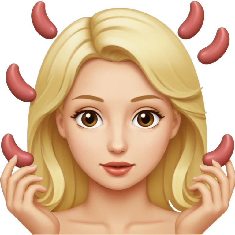 Blonde plays with cocks with cum emoji