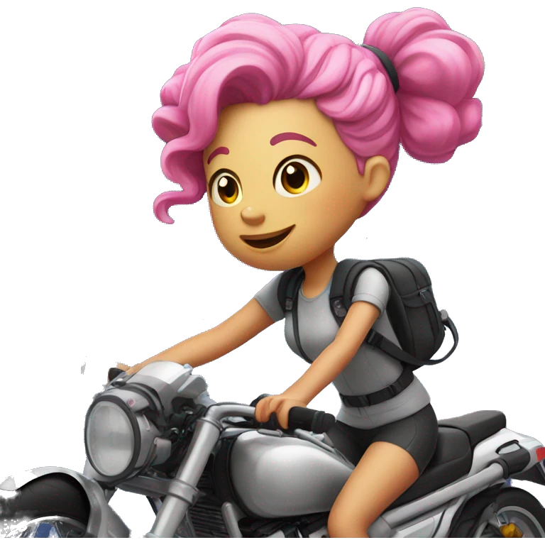 girl with pink hair in space buns riding a touring bike emoji