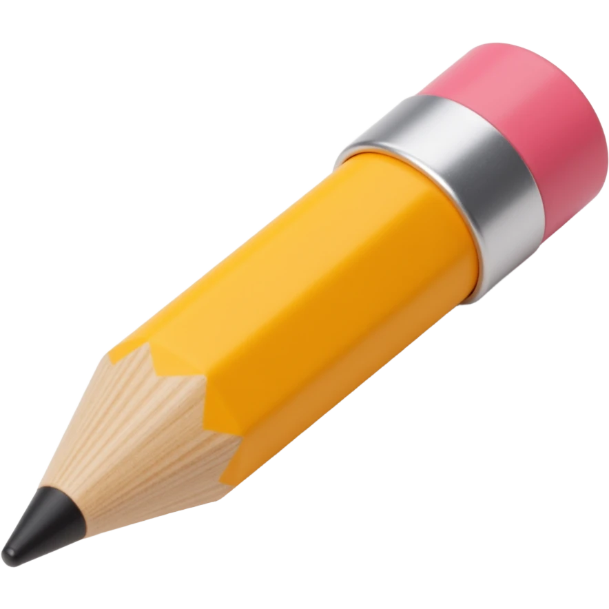 wooden pencil with a pink eraser, realistic texture, skeuomorphism icon style emoji
