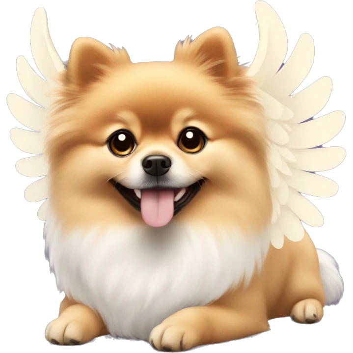 Pomeranian with angel wings and smiling  emoji