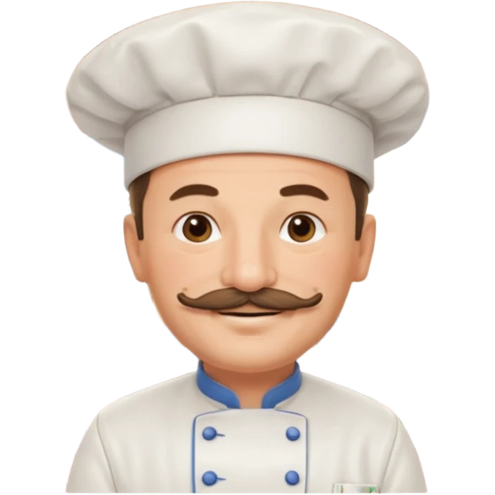Est-ce que tu peux me faire un chef cuistot qui ressemble à Philippe Etchebest et qui est devant un restaurant? Est-ce que tu peux le faire souriant, avec une moustache de cuistot? 
 emoji
