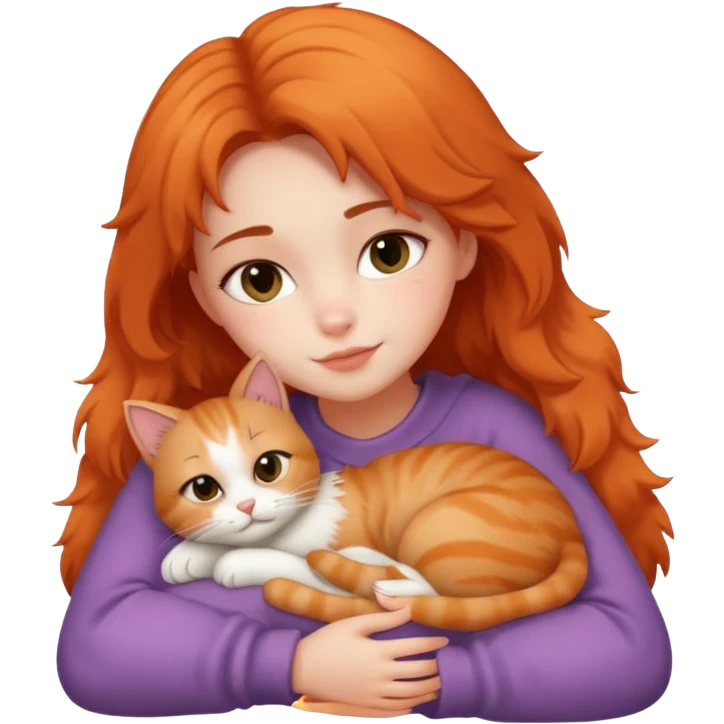 Girl cuddling with cat emoji
