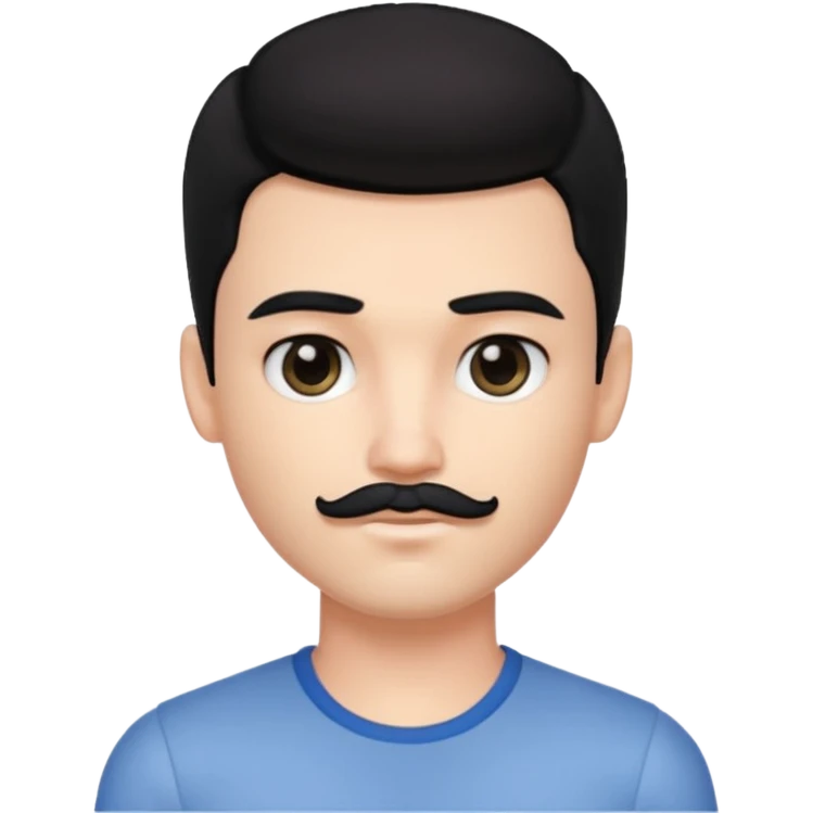 pretty handsome bratz man, with black hair and  square short mustache with black black black  eyes,  short dar, pale skin, defined jawlines emoji