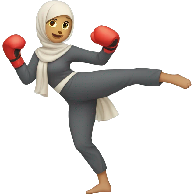 Woman kickboxing wearing hijab cast her leg emoji