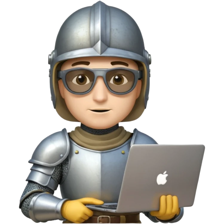 Knight with helmet dark glasses holding laptop and money emoji