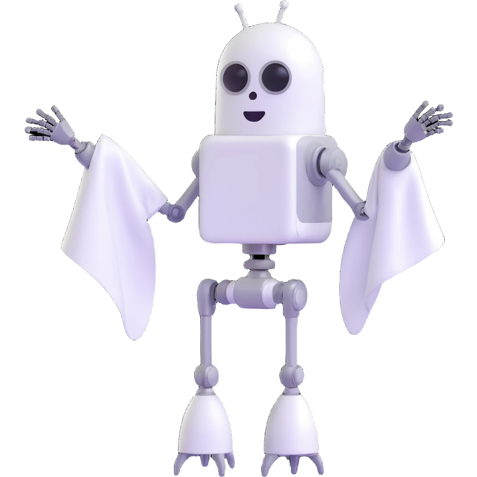 robot ghost with classic ghost sheet, robotic arms and antenna emoji