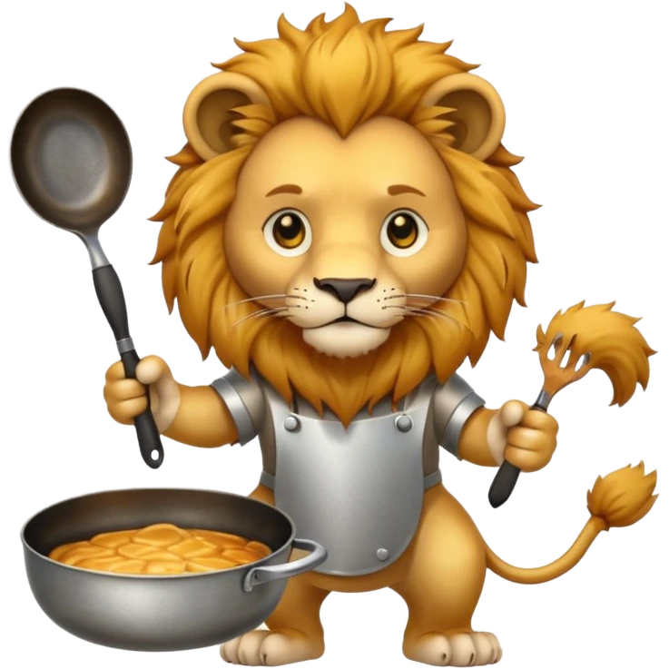 Lion holding frying pan emoji