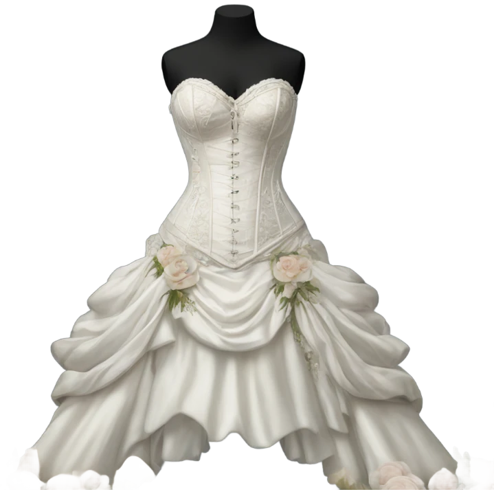 Hyper Realistic ornate corset Wedding dress displays with flowers  emoji