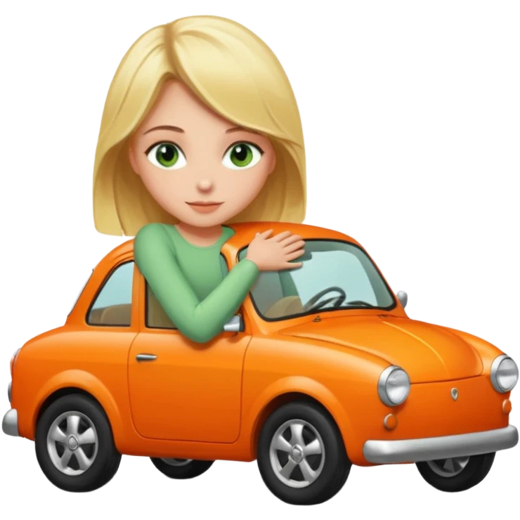 Blonde girl with green eyes Hughing a Orange car  emoji