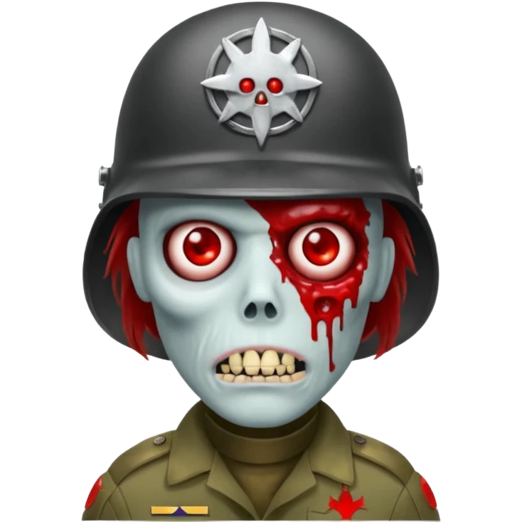 A red zombie with a military helmet emoji