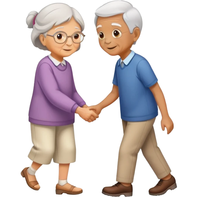 child helping an elderly person walk, kind and friendly emoji