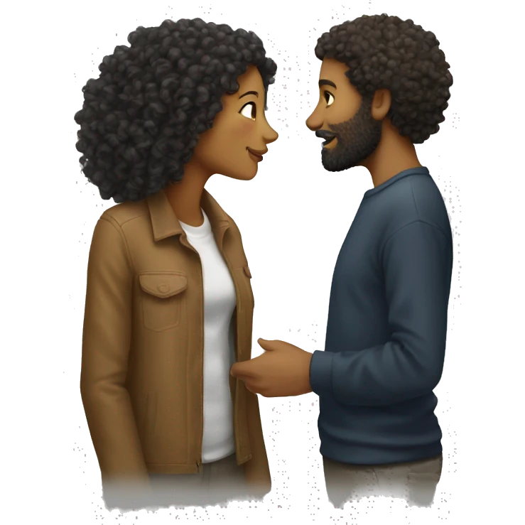 Curly haired woman kissing white man with beard emoji