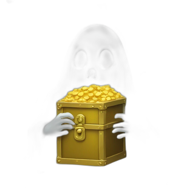 ghost with a chest full of gold in his hands emoji