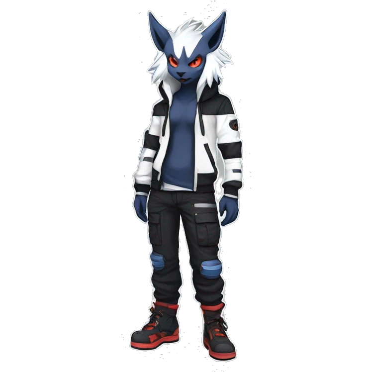 Cool Anthro Absol-Bat-Litten-Lynx-Pokémon with edgy stripes hoodie spiked collar punk techwear Cargo Pants Full Body emoji