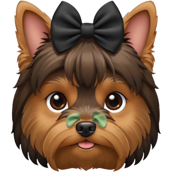 a little dar brown Yorkshire Terrier face with a bow. emoji