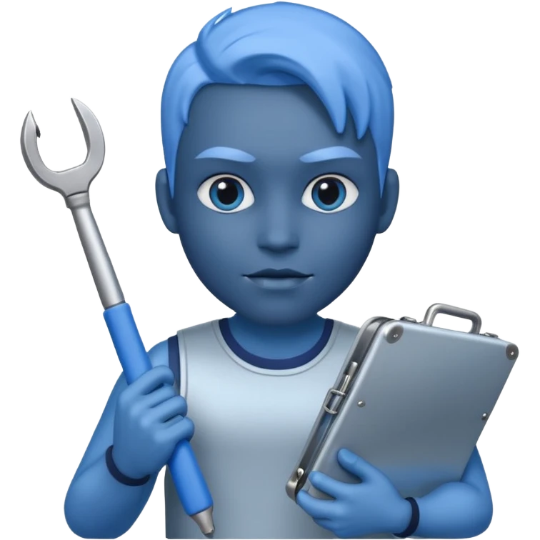 person with digital toolkit, digital vibes, blue emoji