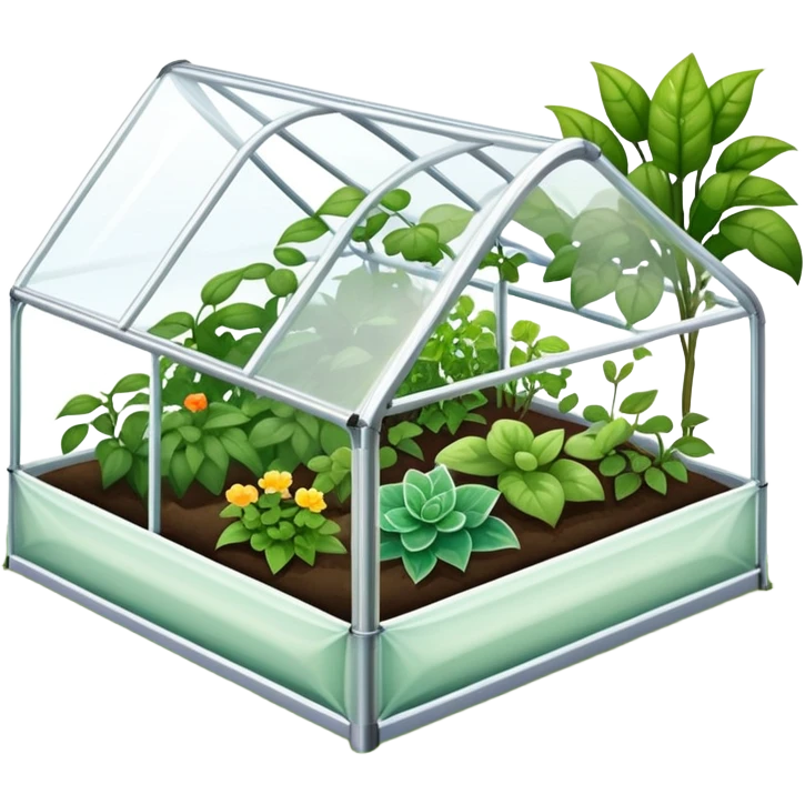 garden bed with protective cover, greenhouse cover over plants emoji