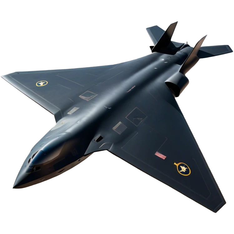 B-2 Spirit bomber - Northrop B-2 (Model Year: 2021) (Iconic colour: Stealth black) - A sleek, stealth bomber with smooth, angular contours and a matte jet-black finish. Emphasize a futuristic, minimalist design with a seamless fuselage, low-profile wings, and an overall intimidating stealth aesthetic. emoji