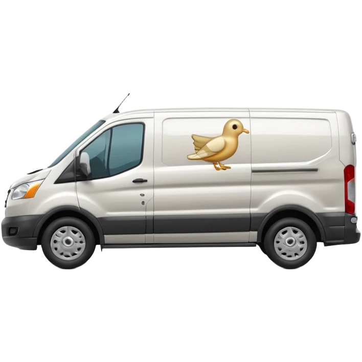 Create a 3D Apple-style emoji of a 2015 Ford Transit van with a Yeezy Dove print, shown in a strict 90-degree full side profile. Use rounded shapes, glossy plastic texture, smooth gradients, and soft lighting for a polished, playful look. emoji