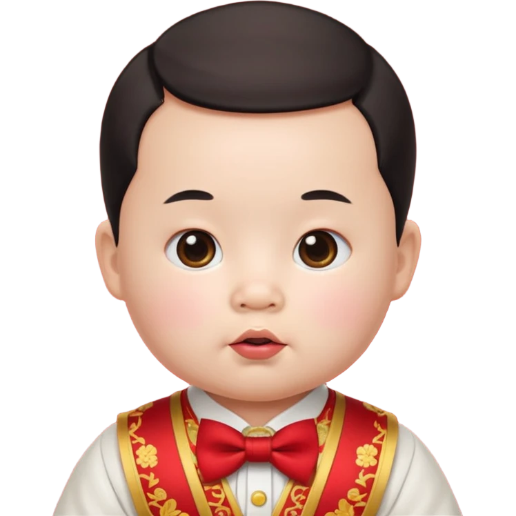 baby guy, pacifier, wearing chinese royal ancient custome, red bow tie emoji