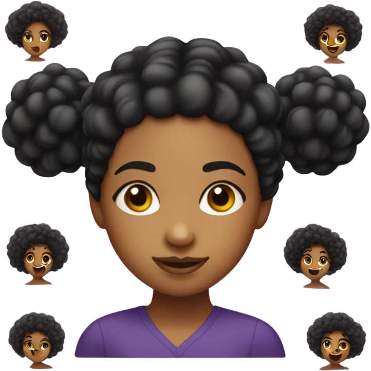 Light skin black girl with 2 black puff balls as hairstyle with various facial expressions  emoji