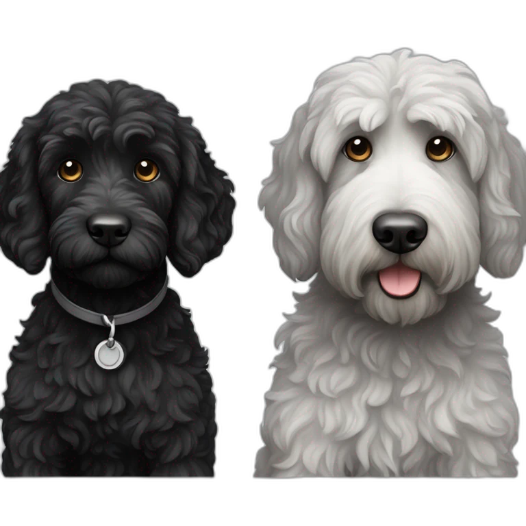 All Black adult labradoodle and a white grey kitty emoji