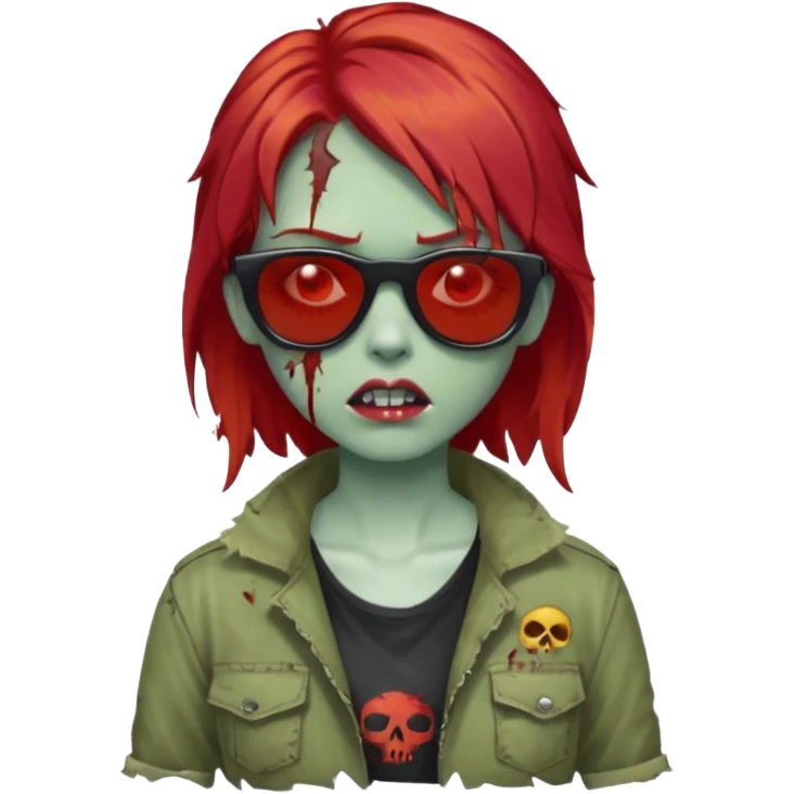 Zombie girl with red hair and sun glasses face emoji