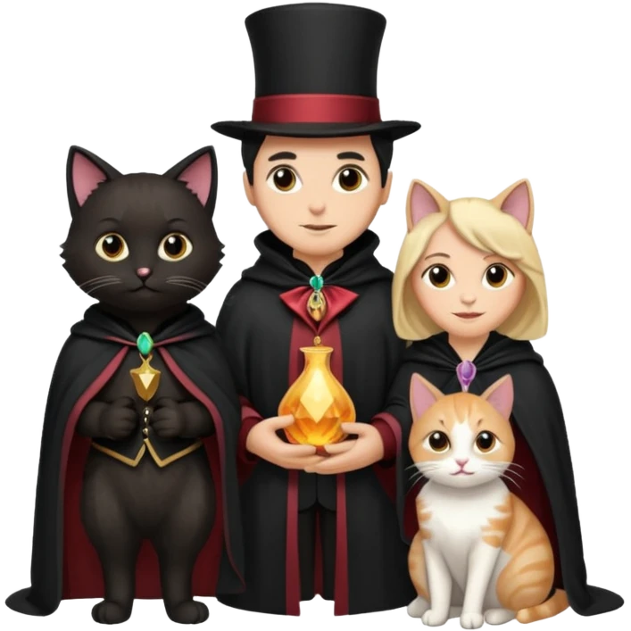 magician couple and their pet cat emoji