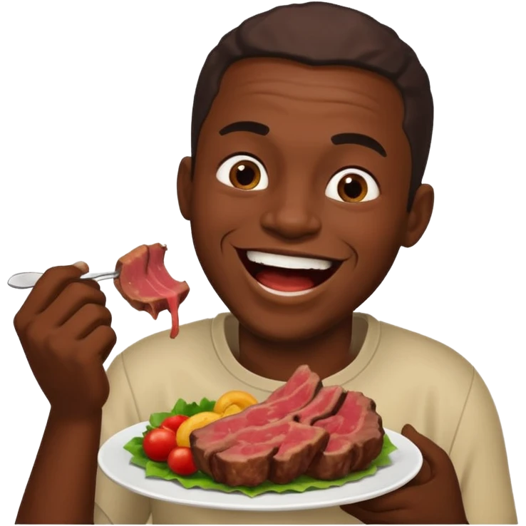 An African man eating meat and laughing  emoji
