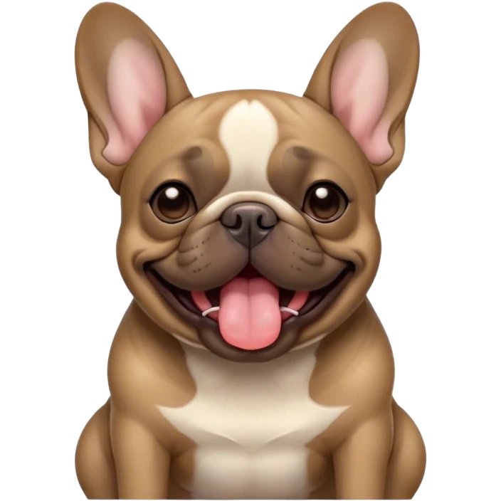 Cinematic Cute Yawning Brindle French Bulldog Portrait Emoji, Head tilted slightly with a dramatic, wide-open yawn, showcasing a sleek brindle coat with subtle fawn highlights, floppy ears slightly drooping, round dark eyes barely open in drowsy contentment, Simplified yet irresistibly adorable features, highly detailed, glowing with a soft, cozy glow, high shine, relaxed yet expressive, stylized with a touch of whimsy, bright and endearing, soft glowing outline, capturing the essence of a sleepy yet affectionate companion, so drowsy it feels like it could stretch out of the screen and curl up for a nap! emoji