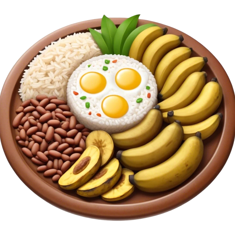 Cinematic Realistic Bandeja Paisa Dish Emoji, depicted as a hearty platter featuring beans, rice, meat, and plantains rendered with detailed textures and vibrant, robust lighting. emoji