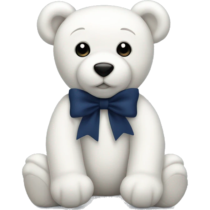 White teddy bear with a navy blue bow  emoji