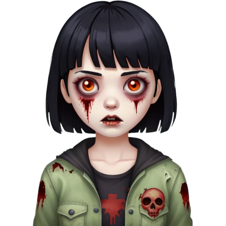 girl zombie with short black hair and bangs emoji