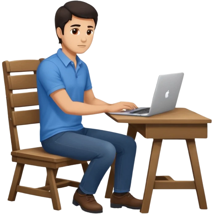 Rich man sitting on a chair, working at desk, looking to laptop in office, in shirt, dark hair, he is german very beautiful looks like, full body view emoji