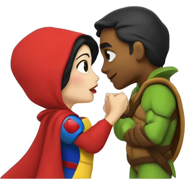Snow White kissing red ninja turtle emoji