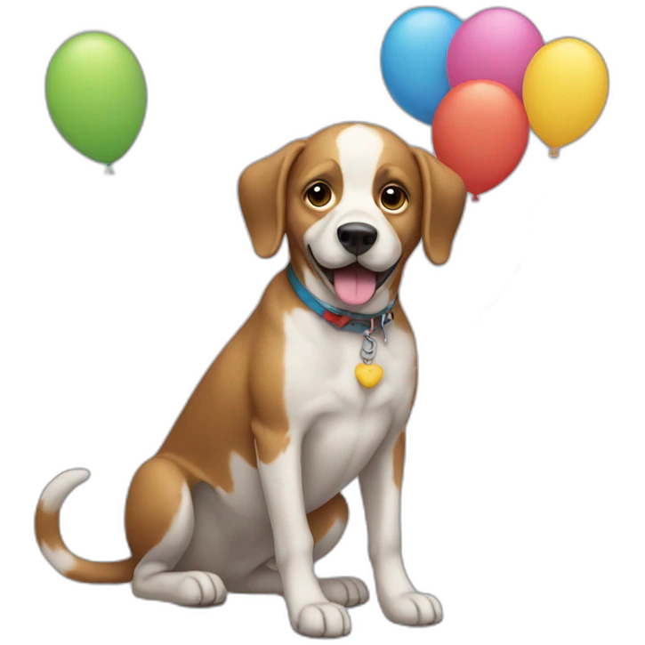 dog with full body holding balloons emoji