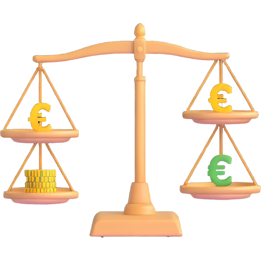 Balance scale with Euro symbols in the trays emoji