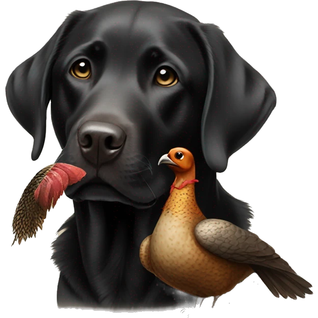 Black labrador hold a pheasant emoji