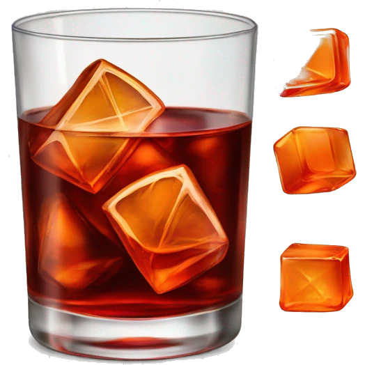 Negroni, short glass, a squared glass, few ice cubes emoji