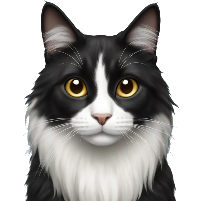 black and white cat long haired emoji