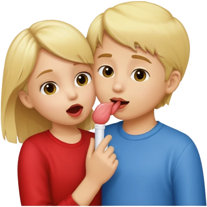 Little blond boy licking a girl on the cheek emoji