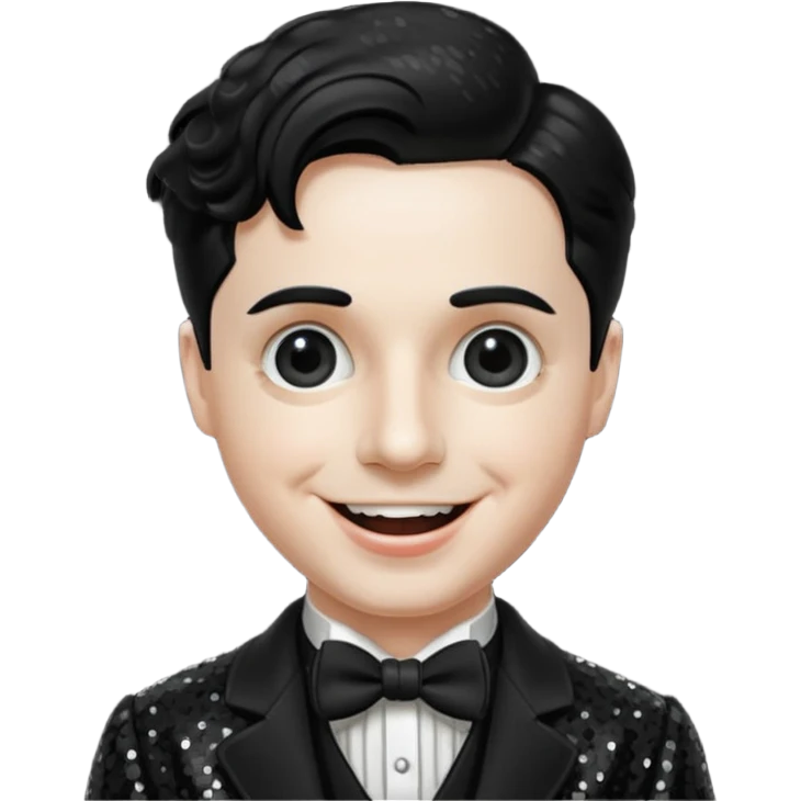 Charlie Chaplin with black hair, black sequin outfit emoji