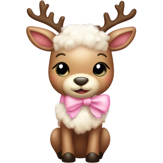 Cute fuzzy baby reindeer with light pink bow emoji