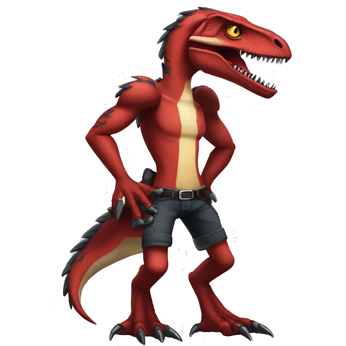Red edgy badass velociraptor Digimon full body emoji