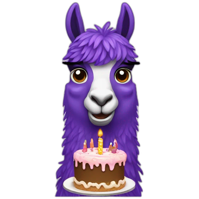 a purple llama eating a birthday cake emoji